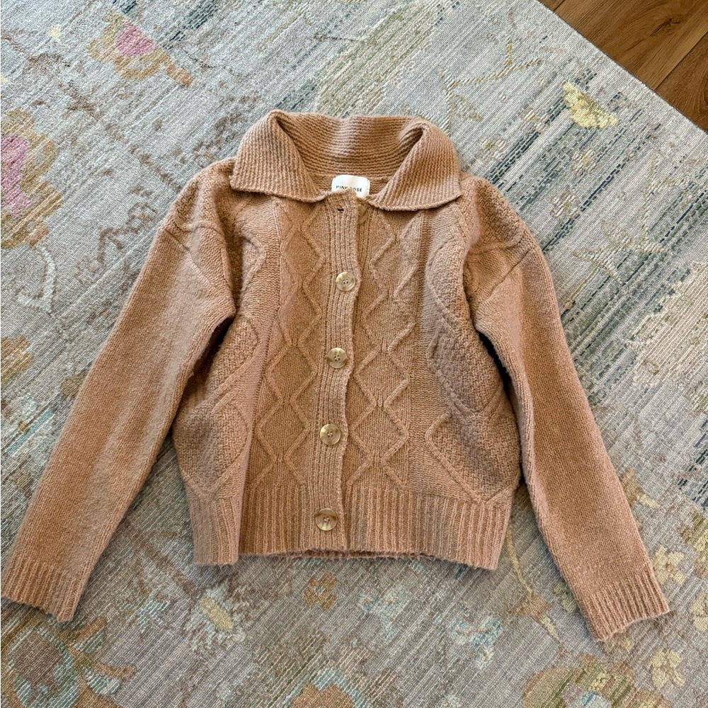 Pink Rose Camel Cable Knit Cardigan